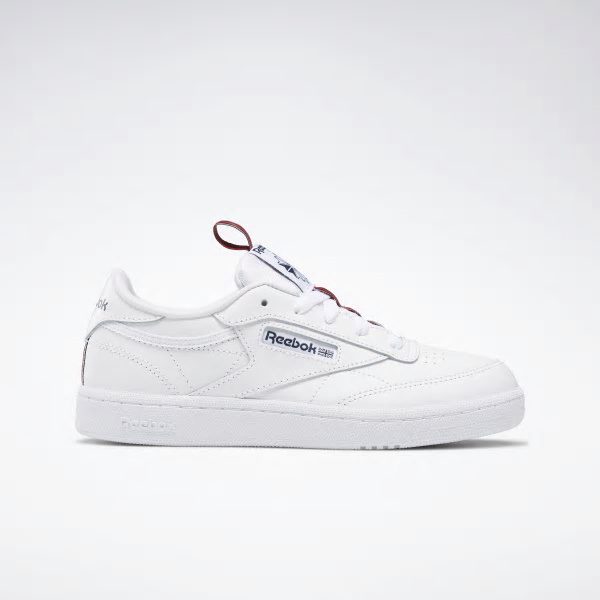 Reebok Club C 85 Shoes For Boys<br />Colour:White/Navy/Red